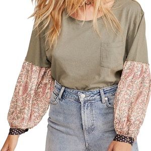 Free People Jade Long Sleeve Pocket Tee Army sage